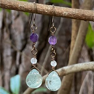 Fluorite and Amethyst Dangle Earrings